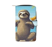 YHNNH Sloth on Beach Leather Long Wallet Adult Travel Zipper Long Purse Multi-functional Credit Card Holder 12 Card Slot