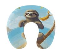 YHNNH Sloth on Beach Neck Pillow Lightweight Portable U Shaped Pillow Memory Foam Cozy U-Shaped Sleep Pillows for Airplane Chair, Car,Office,Sleeping Rest Neck Head Cushion