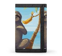 YHNNH Sloth on Beach Trifold Wallet Polyester Casual Wallets Portable Stylish Coin Purse for Men And Women