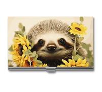 YHNNH Sloth Sunflower Business Card Holder Minimalist Wallet RFID Blocking Credit Cards Holder Slim Name Cards Holders Compact Aluminum Alloy Business Card Case for Adult