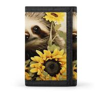 YHNNH Sloth Sunflower Trifold Wallet Polyester Casual Wallets Portable Stylish Coin Purse for Men And Women