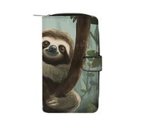 YHNNH Sloth2 Leather Long Wallet Adult Travel Zipper Long Purse Multi-functional Credit Card Holder 12 Card Slot