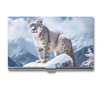 YHNNH Snow Leopard Mountain Business Card Holder Minimalist Wallet RFID Blocking Credit Cards Holder Slim Name Cards Holders Compact Aluminum Alloy Business Card Case for Adult