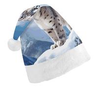 YHNNH Snow Leopard Mountain Christmas Hat for Adults Personalized Comfort Santa Hat for Xmas New Year Party Gifts