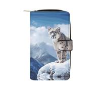 YHNNH Snow Leopard Mountain Leather Long Wallet Adult Travel Zipper Long Purse Multi-functional Credit Card Holder 12 Card Slot
