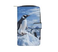 YHNNH Snow Mountain Penguin Leather Long Wallet Adult Travel Zipper Long Purse Multi-functional Credit Card Holder 12 Card Slot