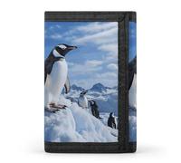 YHNNH Snow Mountain Penguin Trifold Wallet Polyester Casual Wallets Portable Stylish Coin Purse for Men And Women