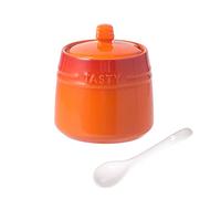 YHNNH, Spices jars,French Gradient Ceramic Sugar Pot with Lid,Solid Sugar Bowl with Spoon,Porcelain Spice Jar,Kitchen Decoration Storage- Pot(Oranje)