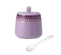 YHNNH, Spices jars,French Gradient Ceramic Sugar Pot with Lid,Solid Sugar Bowl with Spoon,Porcelain Spice Jar,Kitchen Decoration Storage- Pot(Purple)
