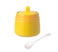 YHNNH, Spices jars,French Gradient Ceramic Sugar Pot with Lid,Solid Sugar Bowl with Spoon,Porcelain Spice Jar,Kitchen Decoration Storage- Pot(Giallo)