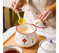 YHNNH, Spices Jars,Hand Drawn Flower Sugar Bowl with Lid and Spoon,Sugar Container Pot,Seasoning Canister -750ml Pot(Red)
