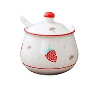 YHNNH, Spices Jars,Nordic Retro Sugar Bowl with Lid,Hand Drawn Pattern Storage Jar,Porcelain Sugar Pot,Spice Jar,-Fish-Pot(Red)
