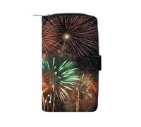 YHNNH Splendid Fireworks Leather Long Wallet Adult Travel Zipper Long Purse Multi-functional Credit Card Holder 12 Card Slot