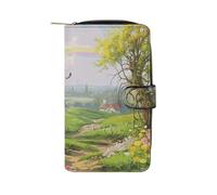 YHNNH Spring Landscape Leather Long Wallet Adult Travel Zipper Long Purse Multi-functional Credit Card Holder 12 Card Slot