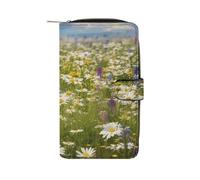 YHNNH Spring Meadow Flowers Leather Long Wallet Adult Travel Zipper Long Purse Multi-functional Credit Card Holder 12 Card Slot