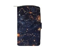 YHNNH Star Constellation Map Leather Long Wallet Adult Travel Zipper Long Purse Multi-functional Credit Card Holder 12 Card Slot