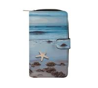 YHNNH Starfish Lighthouse Beach Leather Long Wallet Adult Travel Zipper Long Purse Multi-functional Credit Card Holder 12 Card Slot