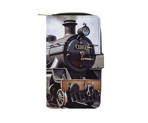 YHNNH Steam Locomotive Train Leather Long Wallet Adult Travel Zipper Long Purse Multi-functional Credit Card Holder 12 Card Slot