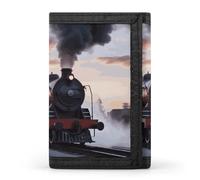 YHNNH Steam Train Depart Sunset Trifold Wallet Polyester Casual Wallets Portable Stylish Coin Purse for Men And Women