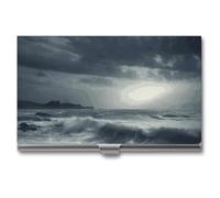 YHNNH Stormy Sea Business Card Holder Minimalist Wallet RFID Blocking Credit Cards Holder Slim Name Cards Holders Compact Aluminum Alloy Business Card Case for Adult