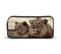 YHNNH Stylish Large Pencil Case African Lion And Lioness Printed, Big Capacity Pencil Pouch Stationery Pen Bag, Storage High Capacity Bag Pouch Holder Box Organizer, Marker Pen Case for Women & Men