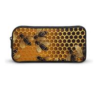 YHNNH Stylish Large Pencil Case Bees on Hive Printed, Big Capacity Pencil Pouch Stationery Pen Bag, Storage High Capacity Bag Pouch Holder Box Organizer, Marker Pen Case for Women & Men