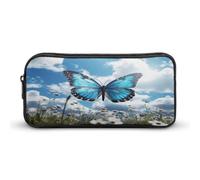 YHNNH Stylish Large Pencil Case Blue Butterfly And Clouds Printed, Big Capacity Pencil Pouch Stationery Pen Bag, Storage High Capacity Bag Pouch Holder Box Organizer, Marker Pen Case for Women & Men