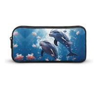 YHNNH Stylish Large Pencil Case Dolphins in Love Printed, Big Capacity Pencil Pouch Stationery Pen Bag, Storage High Capacity Bag Pouch Holder Box Organizer, Marker Pen Case for Women & Men