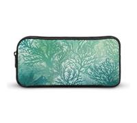 YHNNH Stylish Large Pencil Case Green Sea Blue Seaweed Printed, Big Capacity Pencil Pouch Stationery Pen Bag, Storage High Capacity Bag Pouch Holder Box Organizer, Marker Pen Case for Women & Men