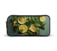 YHNNH Stylish Large Pencil Case Mint Leaves And Lemon Printed, Big Capacity Pencil Pouch Stationery Pen Bag, Storage High Capacity Bag Pouch Holder Box Organizer, Marker Pen Case for Women & Men