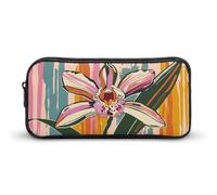 YHNNH Stylish Large Pencil Case Orchid Striped Pattern Printed, Big Capacity Pencil Pouch Stationery Pen Bag, Storage High Capacity Bag Pouch Holder Box Organizer, Marker Pen Case for Women & Men