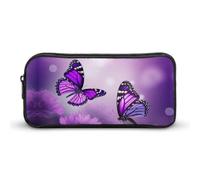 YHNNH Stylish Large Pencil Case Purple Flower Butterflies Printed, Big Capacity Pencil Pouch Stationery Pen Bag, Storage High Capacity Bag Pouch Holder Box Organizer, Marker Pen Case for Women & Men