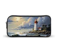 YHNNH Stylish Large Pencil Case Sea Lighthouse Sandbeach Printed, Big Capacity Pencil Pouch Stationery Pen Bag, Storage High Capacity Bag Pouch Holder Box Organizer, Marker Pen Case for Women & Men