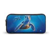 YHNNH Stylish Large Pencil Case Turtle in Blue Water Printed, Big Capacity Pencil Pouch Stationery Pen Bag, Storage High Capacity Bag Pouch Holder Box Organizer, Marker Pen Case for Women & Men