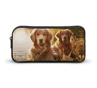 YHNNH Stylish Large Pencil Case Two Golden Retrievers Printed, Big Capacity Pencil Pouch Stationery Pen Bag, Storage High Capacity Bag Pouch Holder Box Organizer, Marker Pen Case for Women & Men