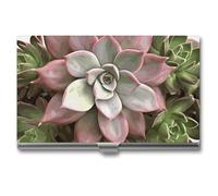 YHNNH Succulent Botanical Business Card Holder Minimalist Wallet RFID Blocking Credit Cards Holder Slim Name Cards Holders Compact Aluminum Alloy Business Card Case for Adult