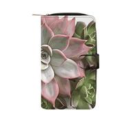 YHNNH Succulent Botanical Leather Long Wallet Adult Travel Zipper Long Purse Multi-functional Credit Card Holder 12 Card Slot