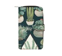 YHNNH Succulent Plants And Cactus Leather Long Wallet Adult Travel Zipper Long Purse Multi-functional Credit Card Holder 12 Card Slot