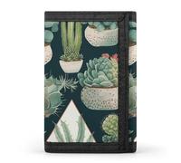 YHNNH Succulent Plants And Cactus Trifold Wallet Polyester Casual Wallets Portable Stylish Coin Purse for Men And Women