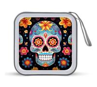 YHNNH Sugar Skulls DVD Case,Portable Zipper CD Holder EVA Protective Blu-ray Wallet Hard Plastic DVD Case Large Storage Disc Wallet Bag for Car, Home, Office, Games Disc