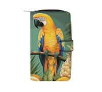 YHNNH Summer Parrot Pineapple Bird Leather Long Wallet Adult Travel Zipper Long Purse Multi-functional Credit Card Holder 12 Card Slot