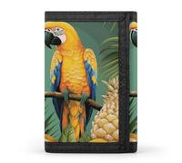 YHNNH Summer Parrot Pineapple Bird Trifold Wallet Polyester Casual Wallets Portable Stylish Coin Purse for Men And Women
