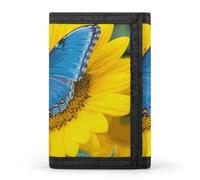 YHNNH Sunflower Blue Butterfly Trifold Wallet Polyester Casual Wallets Portable Stylish Coin Purse for Men And Women