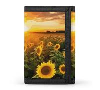 YHNNH Sunflower Field Sunset Trifold Wallet Polyester Casual Wallets Portable Stylish Coin Purse for Men And Women