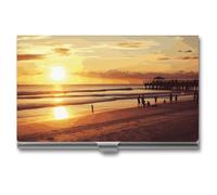 YHNNH Sunset Beach Business Card Holder Minimalist Wallet RFID Blocking Credit Cards Holder Slim Name Cards Holders Compact Aluminum Alloy Business Card Case for Adult