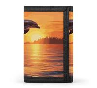 YHNNH Sunset Dolphin Trifold Wallet Polyester Casual Wallets Portable Stylish Coin Purse for Men And Women