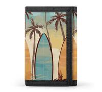 YHNNH Surfboard Palm Tree Trifold Wallet Polyester Casual Wallets Portable Stylish Coin Purse for Men And Women