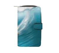 YHNNH Surfing Leather Long Wallet Adult Travel Zipper Long Purse Multi-functional Credit Card Holder 12 Card Slot