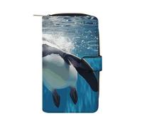 YHNNH Swimming Penguin Leather Long Wallet Adult Travel Zipper Long Purse Multi-functional Credit Card Holder 12 Card Slot