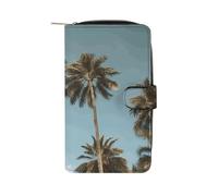 YHNNH Tall Tropical Palm Trees Leather Long Wallet Adult Travel Zipper Long Purse Multi-functional Credit Card Holder 12 Card Slot